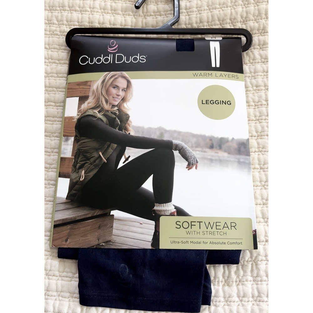 Cuddl Duds Legging Softwear stretch warm layers Navy M Modal Comfort No Bulk New